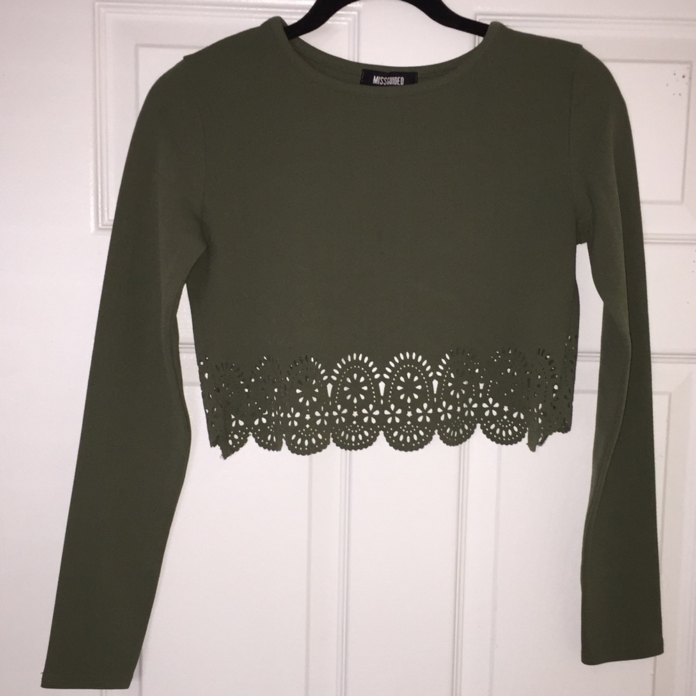 Missguided Long Sleeve Crop w/ Floral Lace Trim